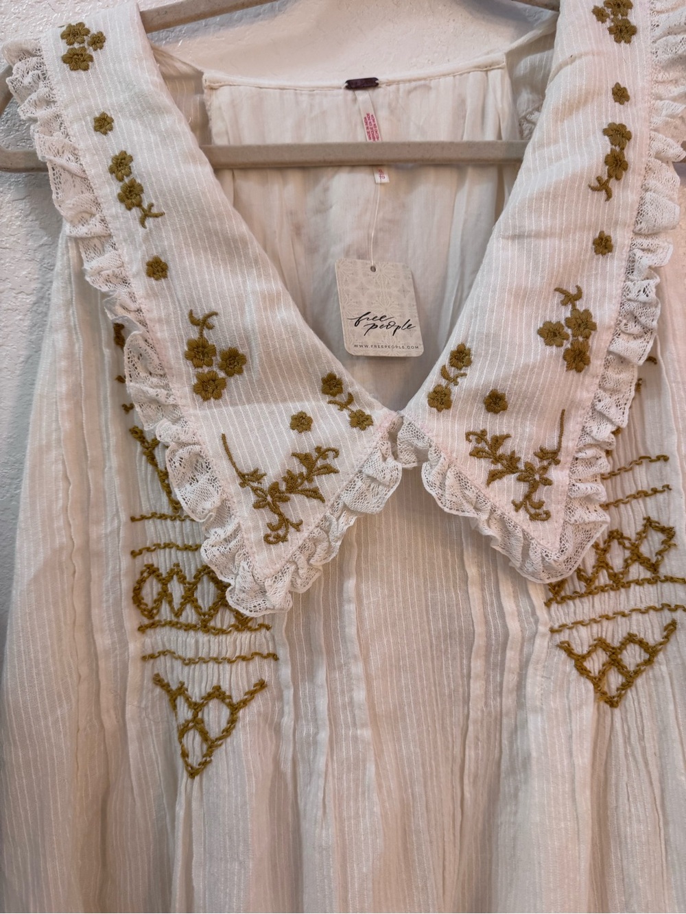 NWT Free People Cream Ruffle Collar Embroidered Sleeveless Mini Babydoll Dress - Picture 4 of 15